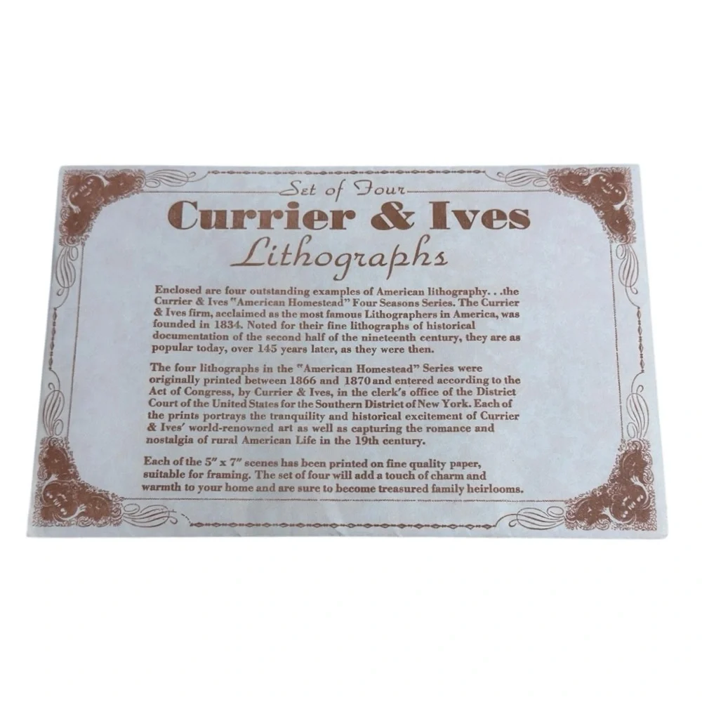 Set of 4 Currier & Ives Lithographs – “American Homestead” Seasons Collection